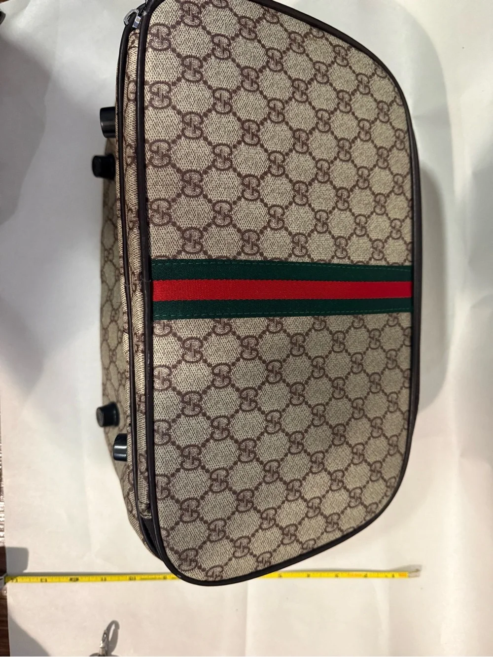Vintage Gucci Web Striped Toiletry Bag Brown Trim Pre-owned